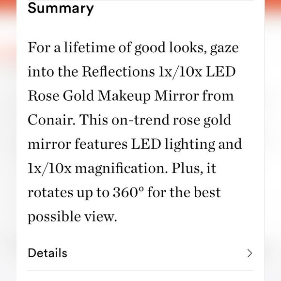 Conair Rose Gold Vanity LED Double-Sided 1X/10X Magnification Mirror - Picture 7 of 11